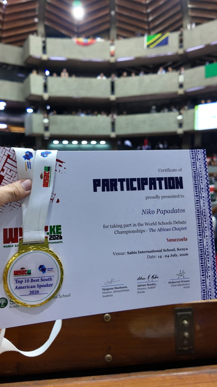 Certificado de participación y medalla del World Schools Debating Championship